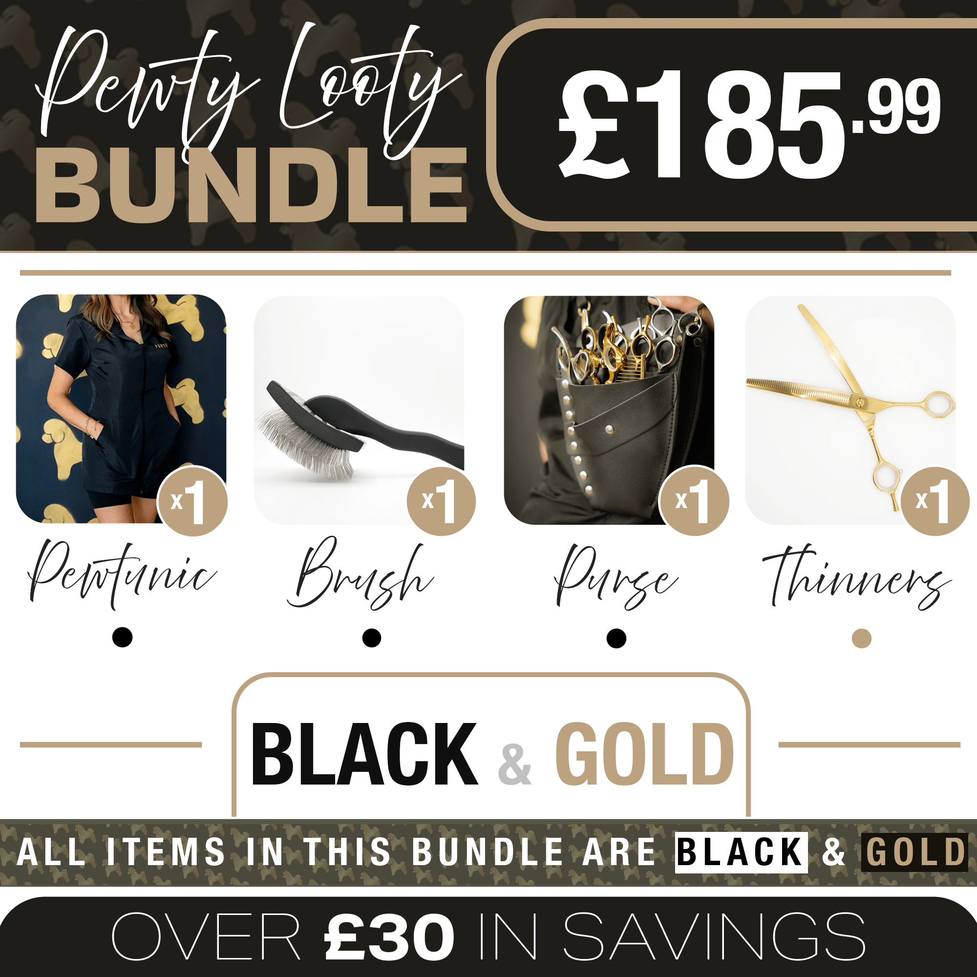 Pewty Looty Black & Gold Bundle - Pewtner Grooming Supplies