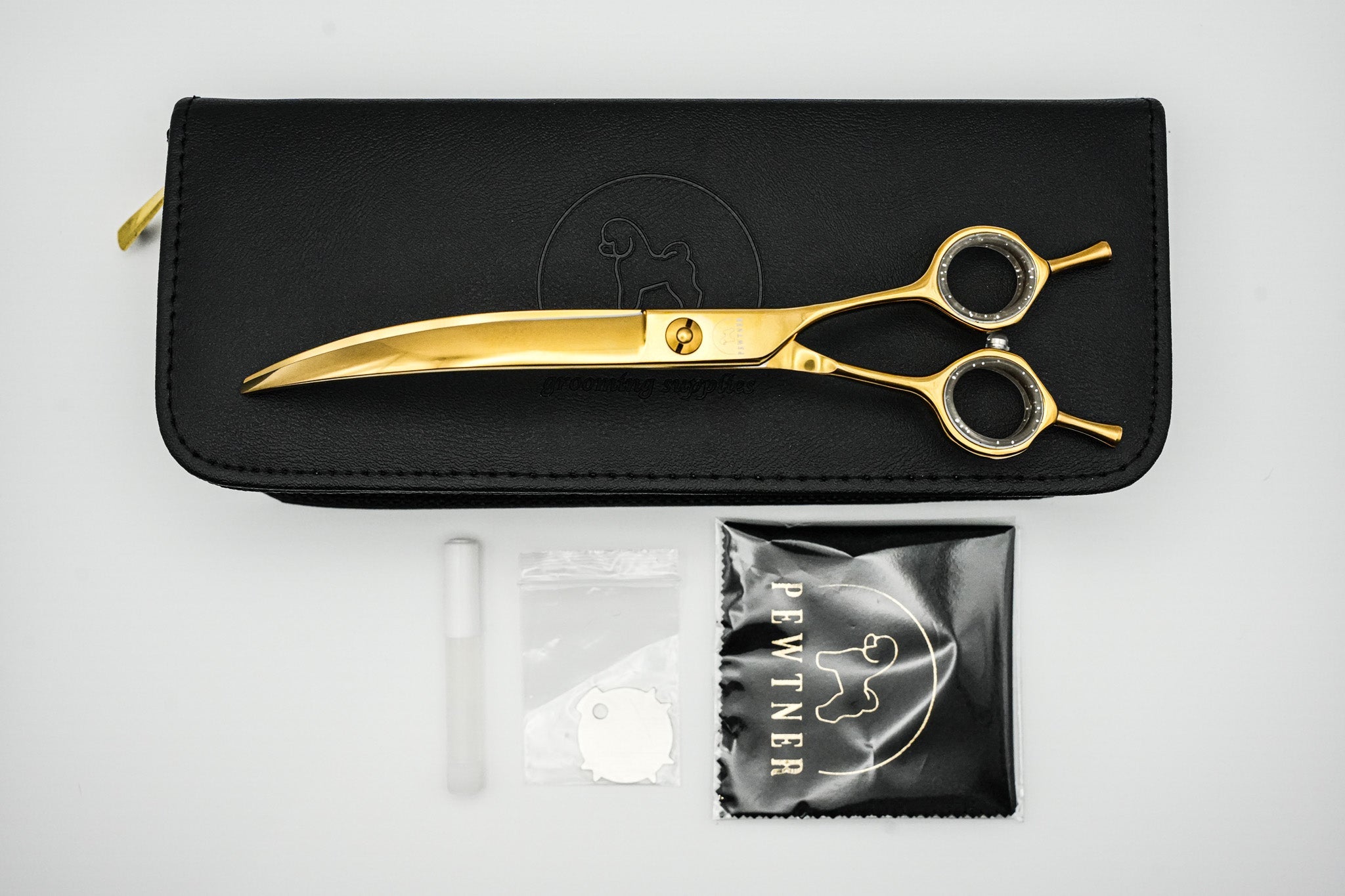 Gold Artisan Super Curved Shears - Gold Dog Grooming Scissors - Pewtner Grooming Supplies