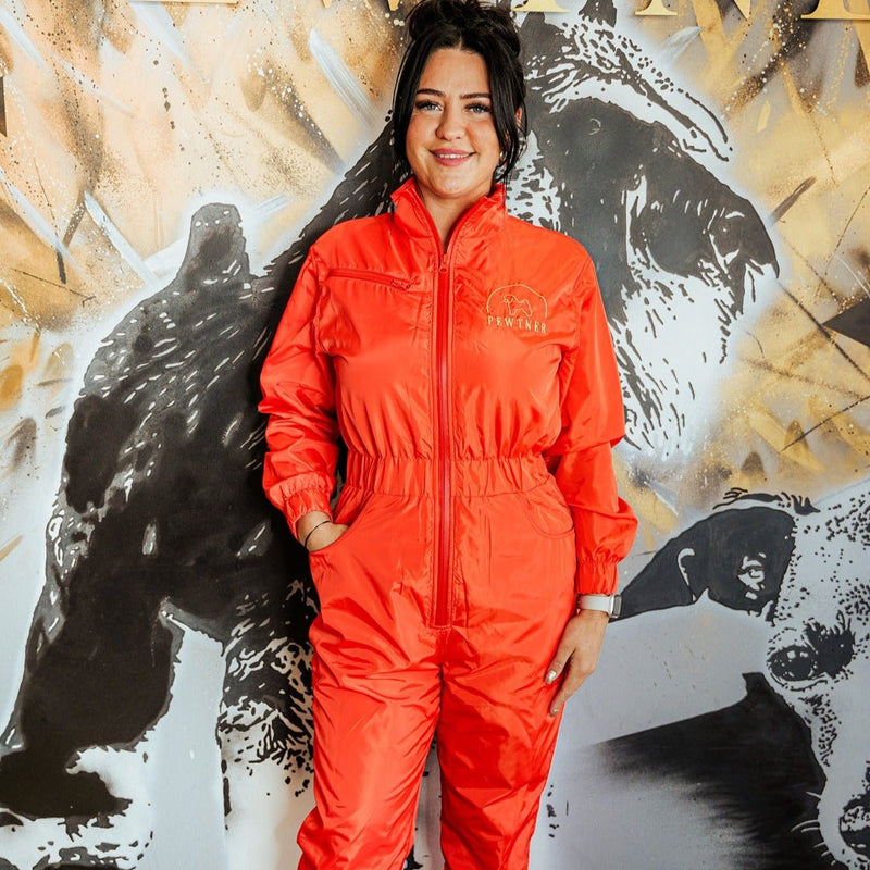 Pewtsuit for Women - Orange - Dog Grooming Jumpsuit/ Overall (Reduced to Clear)
