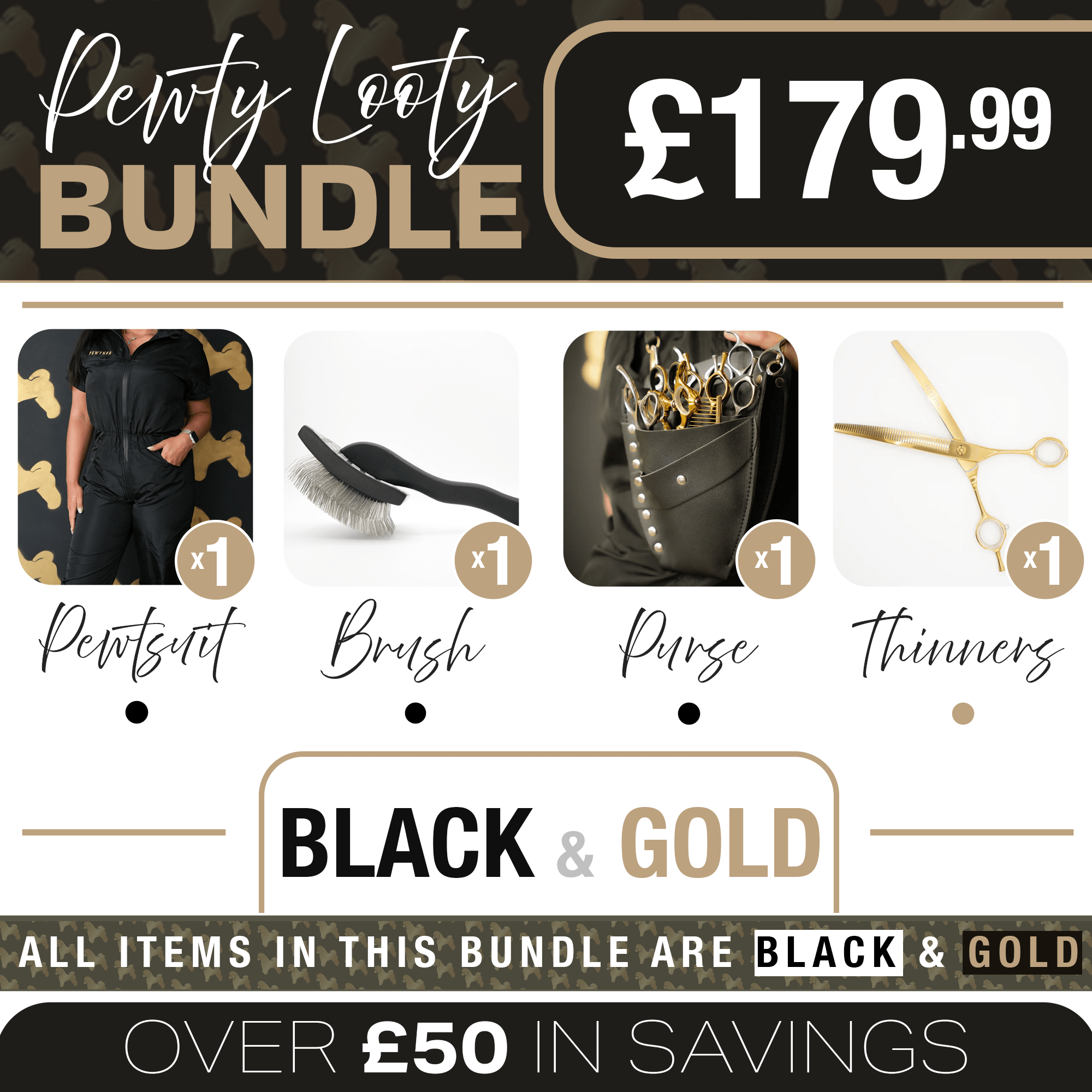 Pewty Looty Black & Gold Bundle (Pewsuit) - Pewtner Grooming Supplies